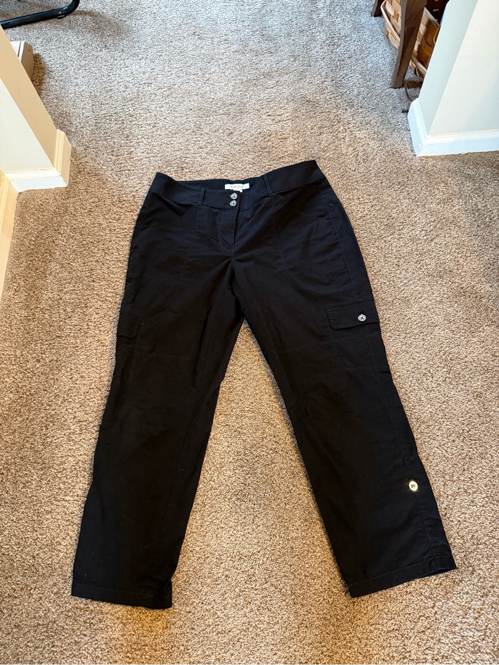 White House Black Market Men's Black Cargo Pants with Buttoned Pockets